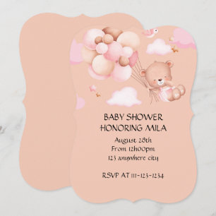 TEDDYBÄR-MÄDCHEN-BABY-SHOWER-EINLADUNG