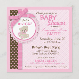 Teddybär-Mädchen-Babyparty-Rosa Einladung