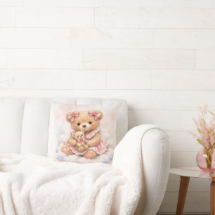 Teddybär Mädchen mit rosa Schleifen Kissen