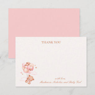Teddybär Mädchen Rosa Wartet kaum Baby Shower Dankeskarte