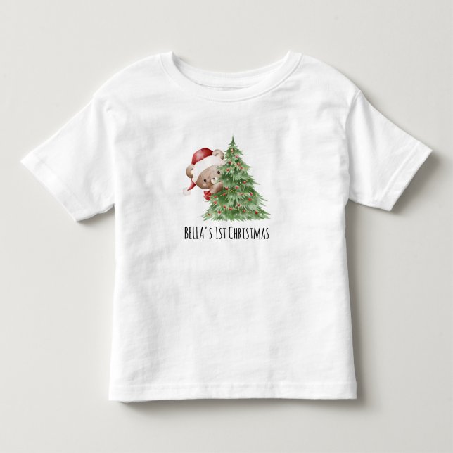 Teddybär Maßgeschneidertes Baby-Erstes-Christmas  Kleinkind T-shirt (Vorderseite)