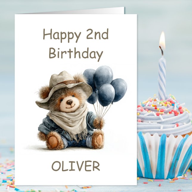 Teddybär mit Ballons 2. Geburtstag Karte (Von Creator hochgeladen)