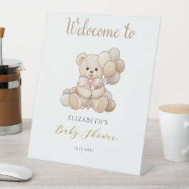 Teddybär mit Ballons Baby Shower Willkommen Sockelschild