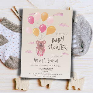 Teddybär mit Ballons Zeichnung Baby Shower  Einladung