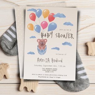 Teddybär mit Ballons Zeichnung Baby Shower Einladung