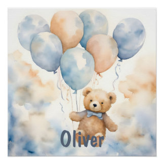 Teddybär mit Balloons Wasserfarbe Poster