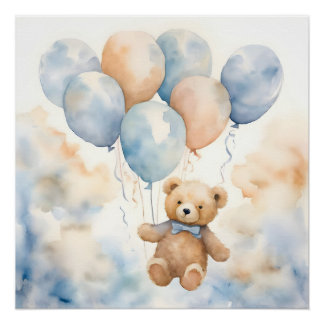 Teddybär mit Balloons Wasserfarbe Poster
