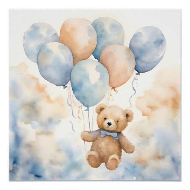 Teddybär mit Balloons Wasserfarbe Poster (Vorderseite)