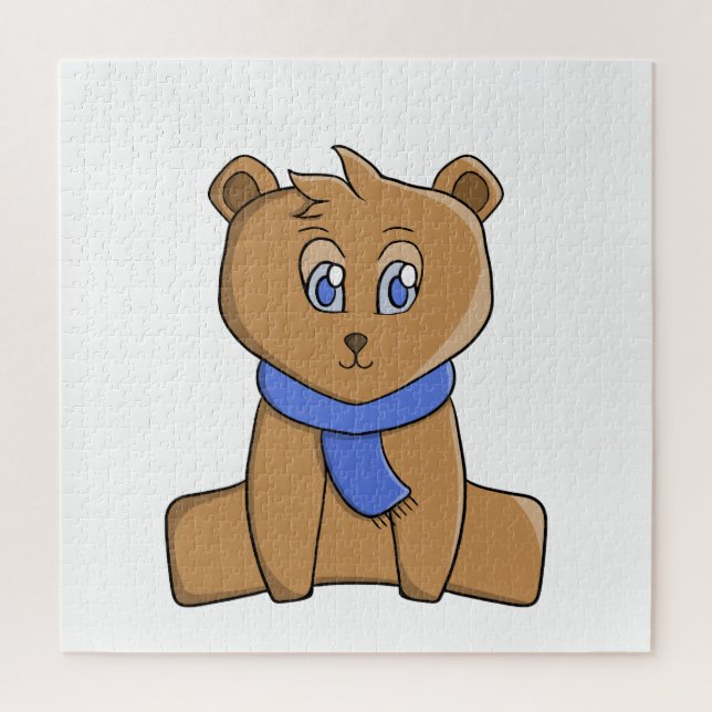 Teddybär mit blauem Schal (Vertikal)
