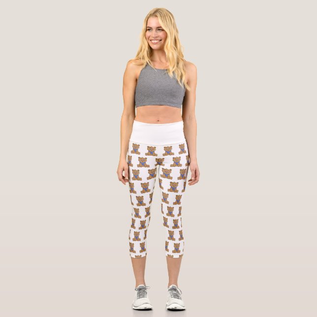 Teddybär mit blauem Schal Capri Leggings (Vorderseite)