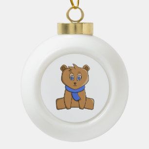Teddybär mit blauem Schal Keramik Kugel-Ornament