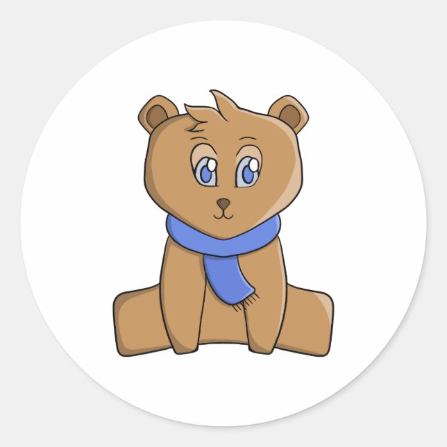 Teddybär mit blauem Schal Runder Aufkleber (Vorderseite)