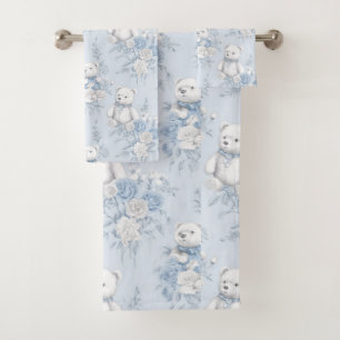 Teddybär mit blauen Rose Badhandtuch Set
