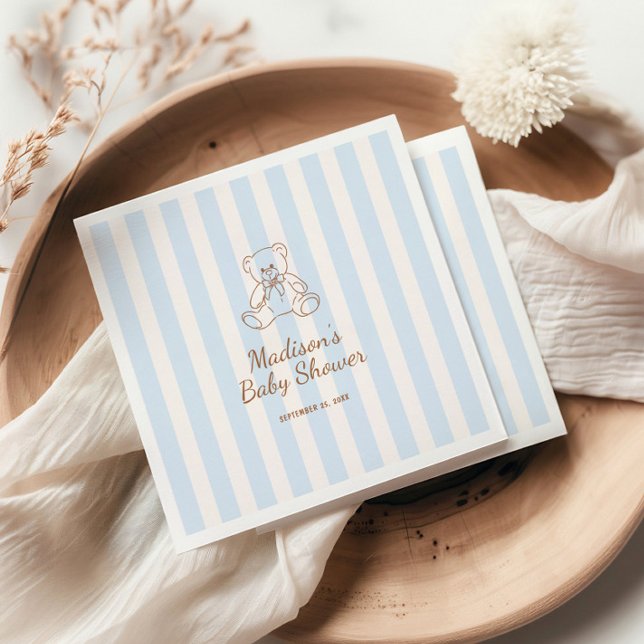 Teddybär mit blauen Streifen Baby-Party Serviette (Von Creator hochgeladen)