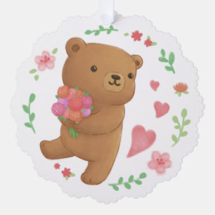 Teddybär mit Blumen Ornament Karte