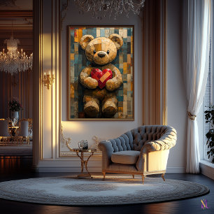 Teddybär mit Herz im Stil von Bleiglasfenstern Poster