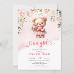 Teddybär mit Herz und Blume Einladung