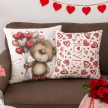 Teddybär mit Herzballons und LOVE-Muster