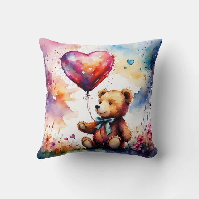 Teddybär mit herzerförmigen Ballons Kissen (Rückseite)