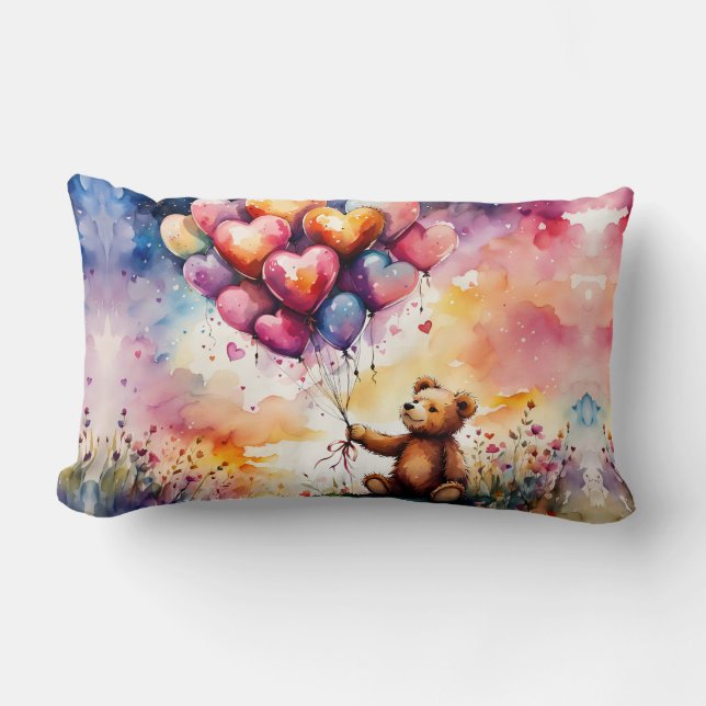 Teddybär mit herzerförmigen Ballons Lendenkissen (Vorderseite)