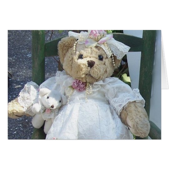 Teddybär mit Hundepuppe in der Stuhl-Gruß-Karte Karte