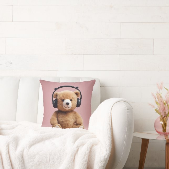 Teddybär mit Kopfhörern Kissen (Liege)