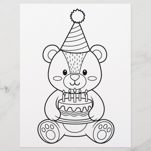 Teddybär mit Kuchenausmalbild Flyer (Vorne)