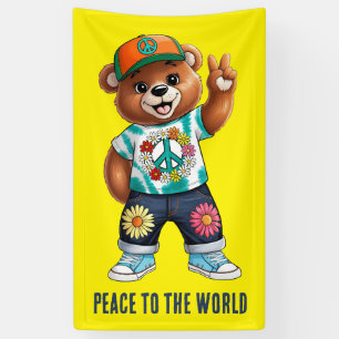 Teddybär mit lässiger friedlicher Ausstattung 1 Banner