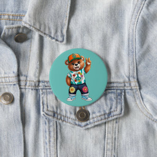 Teddybär mit lässiger friedlicher Ausstattung 1 Button