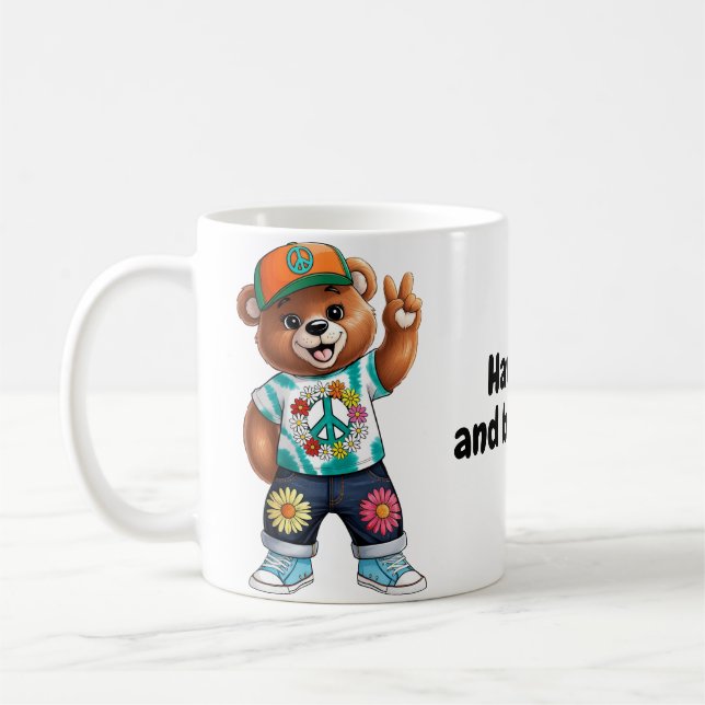 Teddybär mit lässiger friedlicher Ausstattung 1 Kaffeetasse (Links)