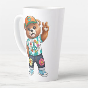 Teddybär mit lässiger friedlicher Ausstattung 1 Milchtasse