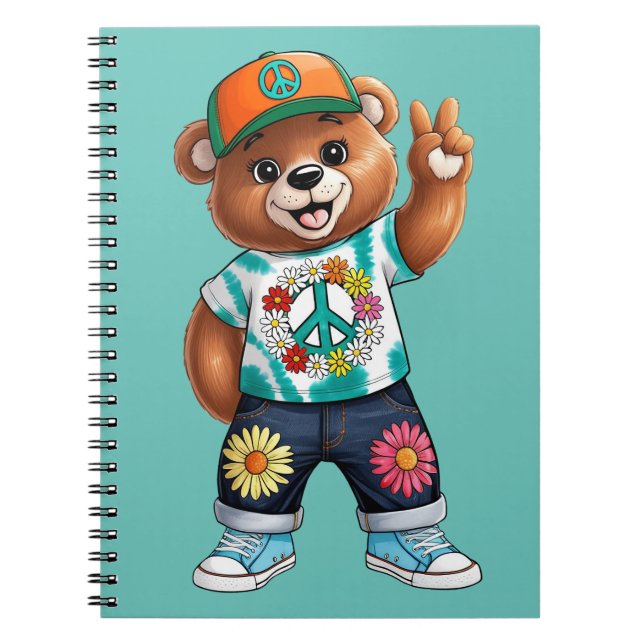 Teddybär mit lässiger friedlicher Ausstattung 1 Notizblock (Vorderseite)
