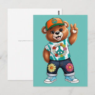 Teddybär mit lässiger friedlicher Ausstattung 1 Postkarte
