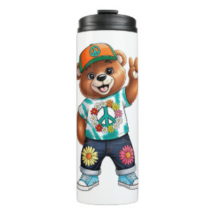 Teddybär mit lässiger friedlicher Kleidung 1 Thermosbecher