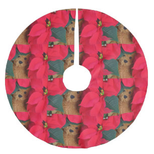 Teddybär mit Poinsettien Polyester Weihnachtsbaumdecke