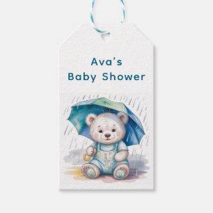 Teddybär mit Regenschirm Junge Baby Shower Dankesc Geschenkanhänger