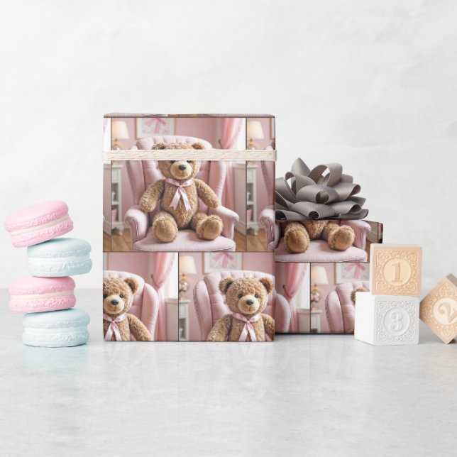 Teddybär mit rosa Bow Geschenkpapier (Babyparty)