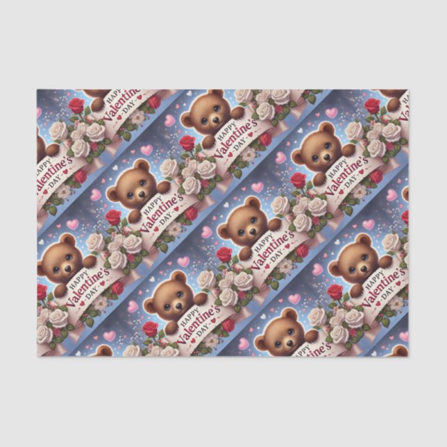 Teddybär mit Rose Seidenpapier (Vorderseite)
