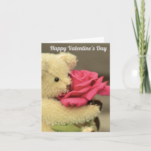 Teddybär mit Rose Valentinstag Karte (Vorderseite)