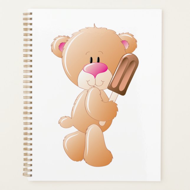 Teddybär mit Schokoladeneis am Stiel Planer (Vorderseite)