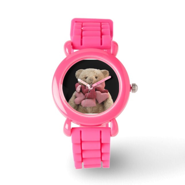 Teddybär mit Stoffherzen Glitzer beobachten Armbanduhr (Vorderseite)