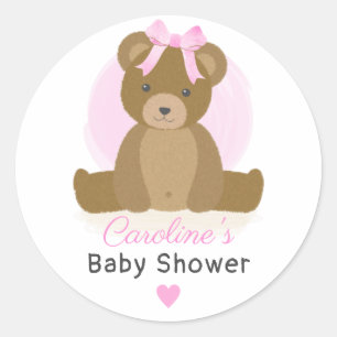 Teddybär mit süßer rosa Schleife Baby Mädchen Dusc Runder Aufkleber
