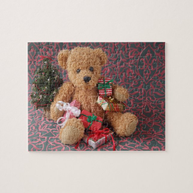Teddybär mit vielen Weihnachtsgeschenken (Horizontal)