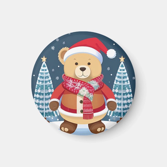 Teddybär mit Weihnachtsmannmütze Magnet (Vorne)