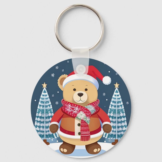 Teddybär mit Weihnachtsmannmütze Schlüsselanhänger (Vorderseite)