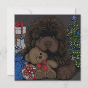 Teddybär Newfoundland Welpe Hund Feiertagskarte