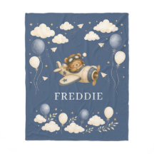 Teddybär-Pilot-Abenteuer Blaues Fleece-Decke