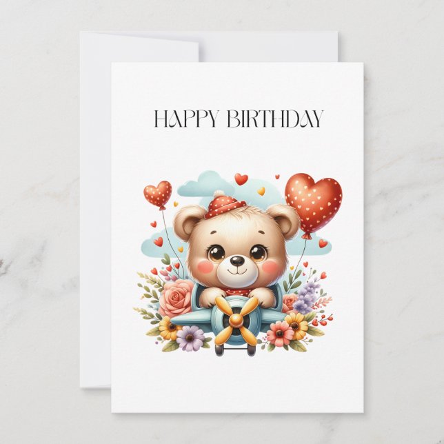 Teddybär-Pilot-Birthday Einladung (Vorderseite)