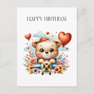 Teddybär-Pilot-Geburtstag Einladungspostkarte