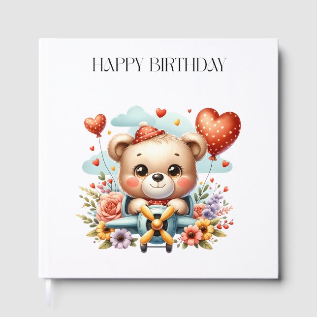 Teddybär-Pilot Geburtstag Gästebuch (Vorderseite)